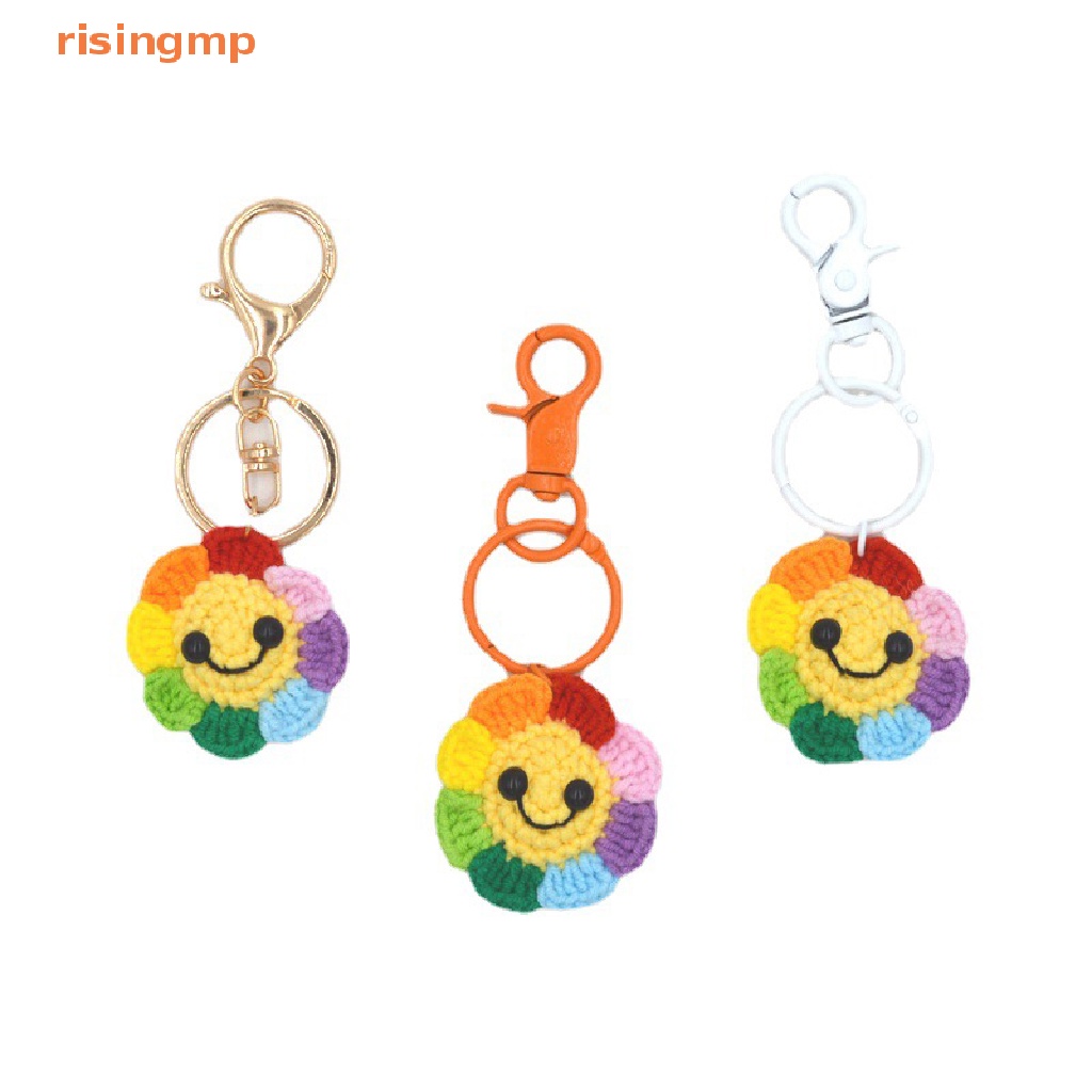[risingmp] Móc Chìa Khóa Xe Hơi / Túi Xách Hình Hoa Hướng Dương Mặt Cười Đan Len Thủ Công Dễ Thương Làm Quà Tặ