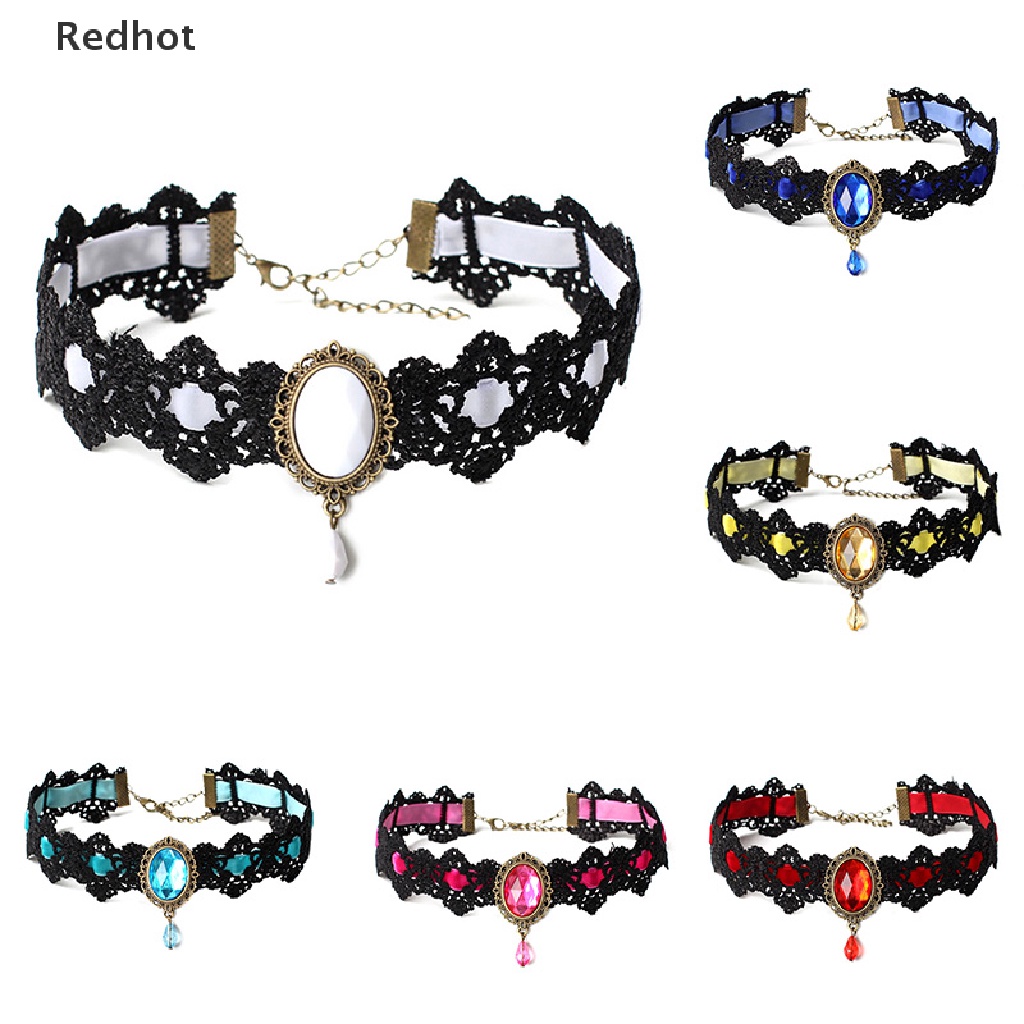 &lt; Redhot &gt; Vòng Cổ Choker Dây Nhung Đen Đính Pha Lê Phong Cách Gothic Cổ Điển Hàng Đang Giảm Giá