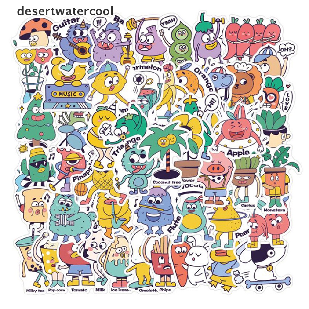 Set 50 Miếng Dán Hoạt Hình Trang Trí Ván Trượt / Guitar / Guitar