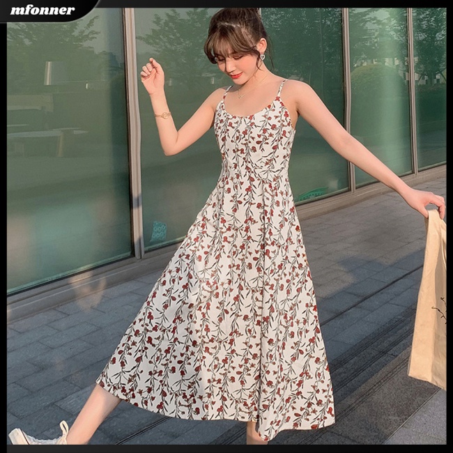 Mw Đầm Midi Hai Dây Dáng Ôm In Hoa Phong Cách Cổ Điển Ngọt Ngào Dành Cho Bạn Nữ