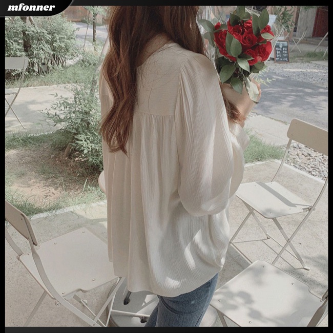 Áo Sơ Mi Chiffon Tay Dài Cổ Vuông Dáng Rộng Màu Sắc Đơn Giản Thanh Lịch Dành Cho Nữ