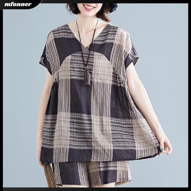 Set Áo Tay Ngắn Cổ Chữ V + Quần Short Dáng Rộng Thời Trang Cá Tính Cho Nữ