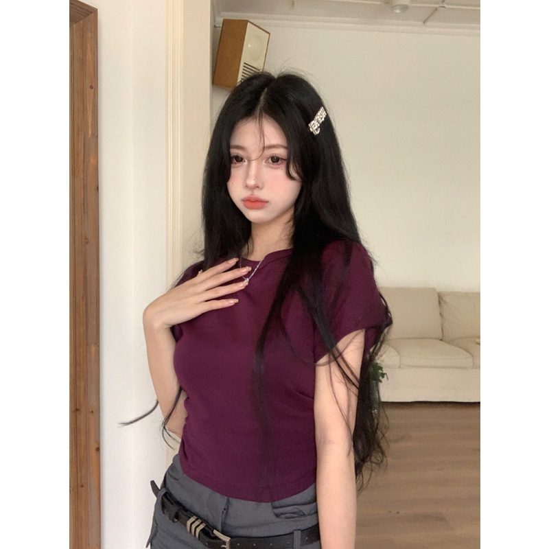 Áo Thun Ngắn Tay Cổ Tròn Dáng Ôm Thời Trang Mùa Hè Dành Cho Nữ