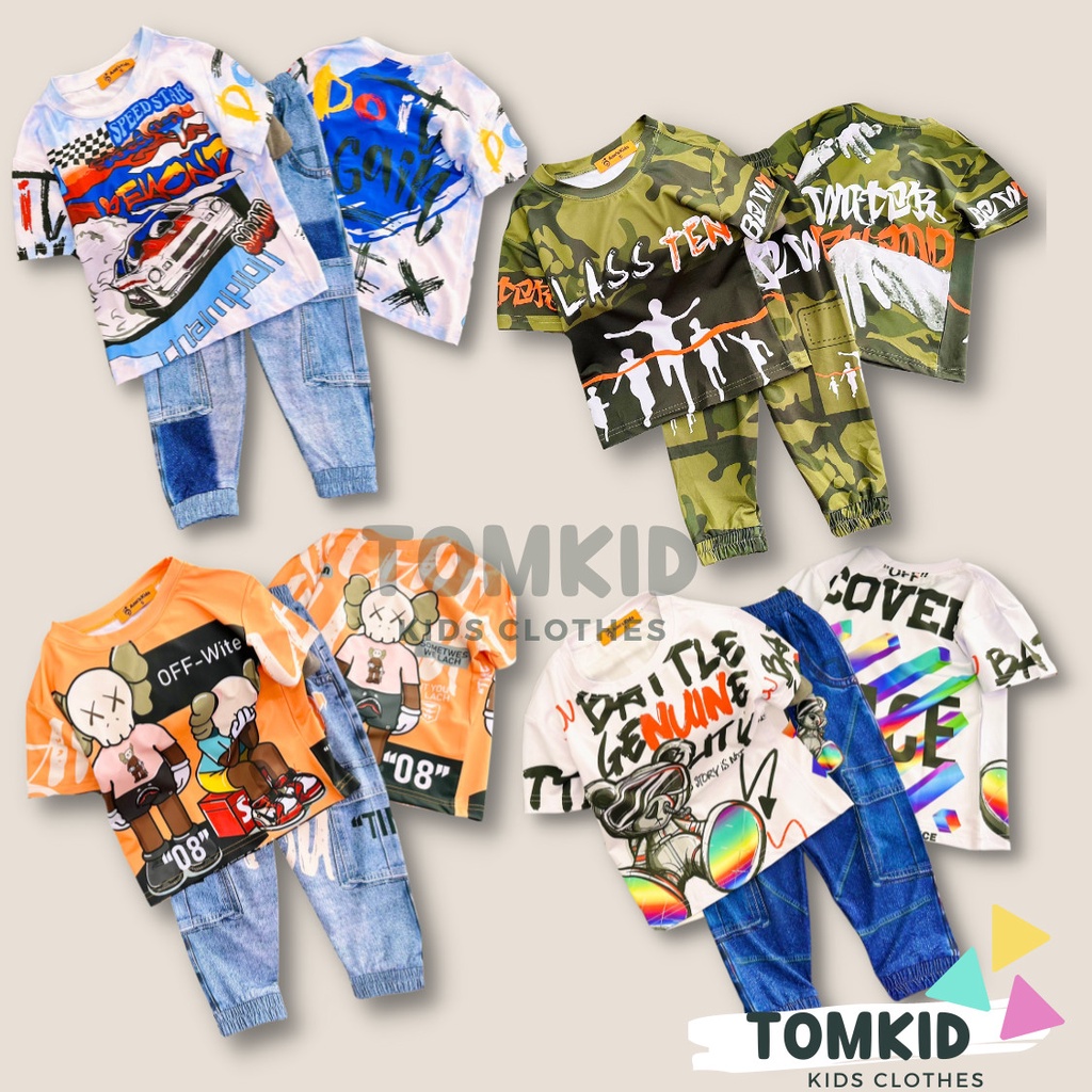 Bộ dài tay ngắn quần dài bé trai, đồ ngủ cho bé chất thun lạnh giả jean 10-42KG TomKids