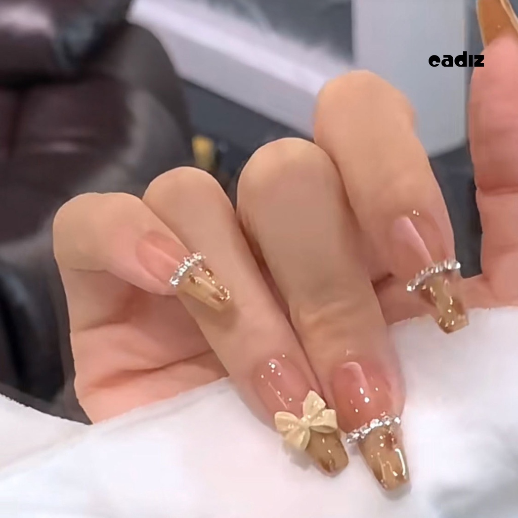 1 Bộ Móng Tay Giả Họa Tiết Da Báo Đính Đá Lấp Lánh Dễ Tẩy Trang Diy