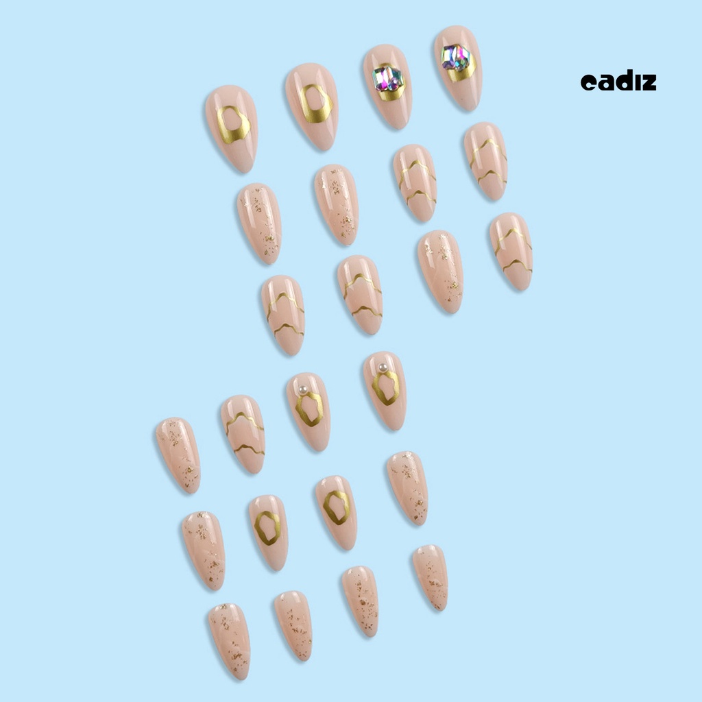 1 Bộ 24 Móng Tay Giả Có Keo Dạng Nhấn Màu Hồng Lấp Lánh Phong Cách Pháp Cho Salon