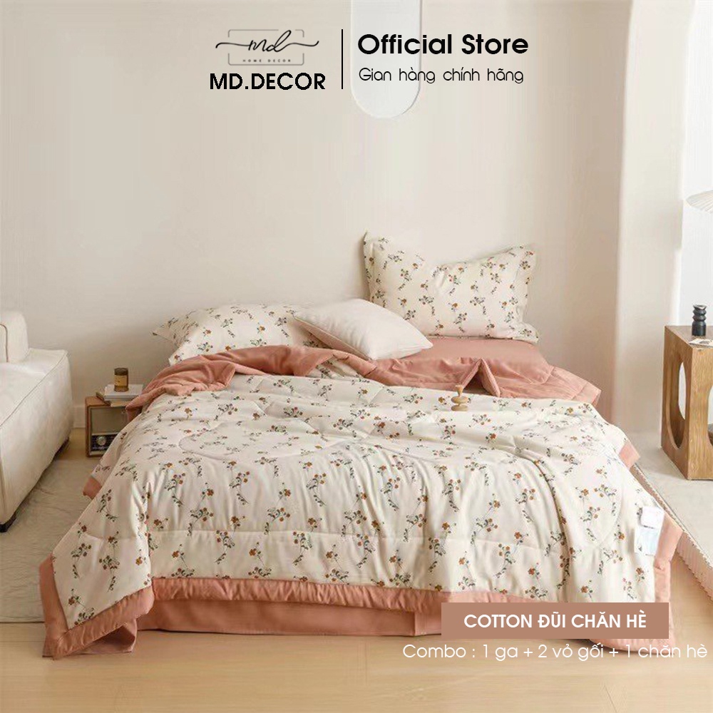 Bộ chăn ga gối Cotton Đũi MD.DECOR - Bedding 4 món chăn hè mềm mát nhiều kích thước drap nệm M4.M6,M8