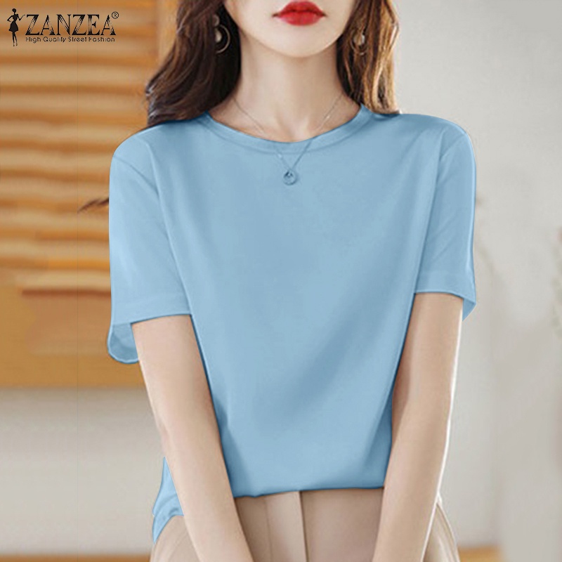 Áo thun nữ ZANZEA ngắn tay cổ tròn thời trang Hàn Quốc