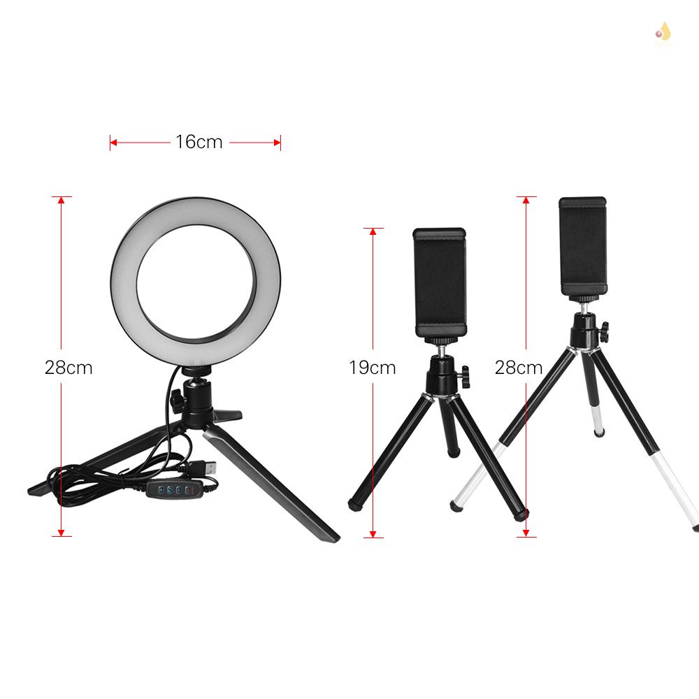 Vòng Đèn LED 6inch 3 Màu 3500-6500K 10 Mức Độ Điều Chỉnh Được Kèm Giá Đỡ Điện Thoại Và Gậy Ba Chân Hỗ Trợ Quay Video YouTube Trang Điểm