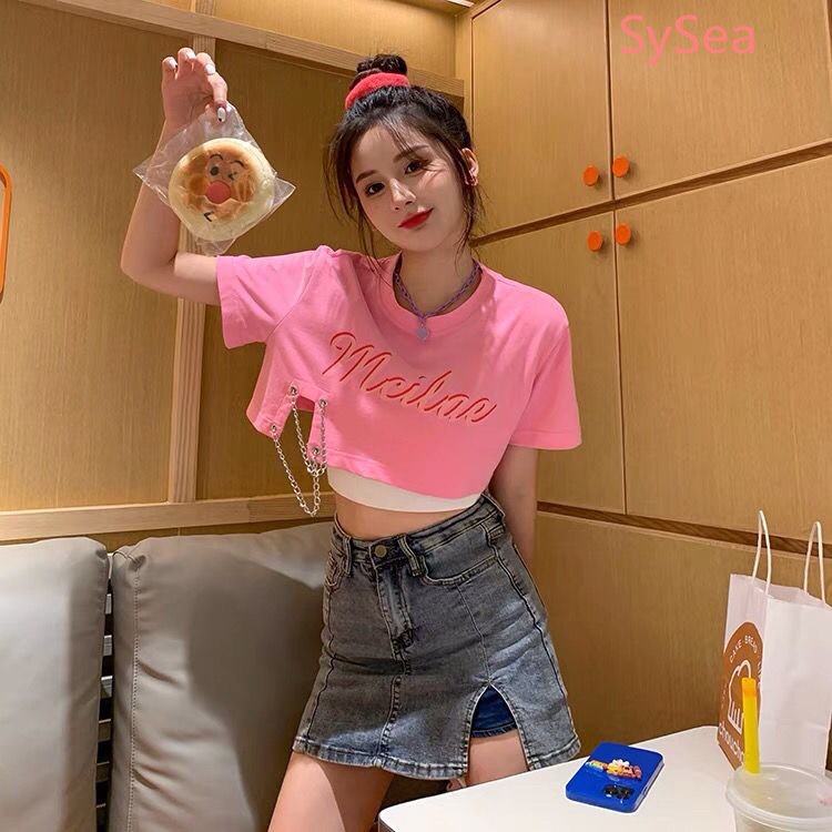 Áo Croptop In Chữ Phong Cách Hàn Quốc Cho Nữ