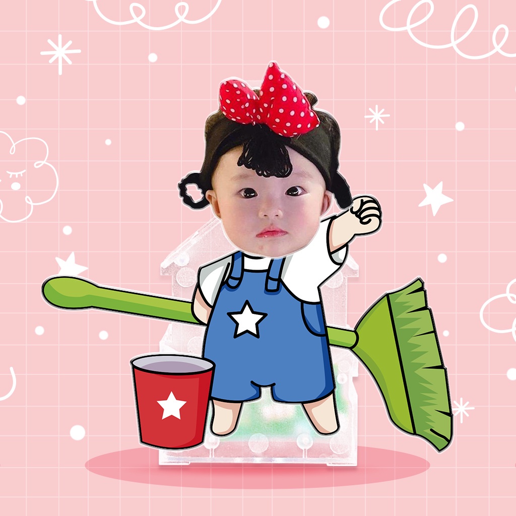 Mô hình standee lắc đầu chibi ghép mặt theo yêu cầu đáng yêu chạy pin làm quà tặng, trang trí bàn học, ô tô