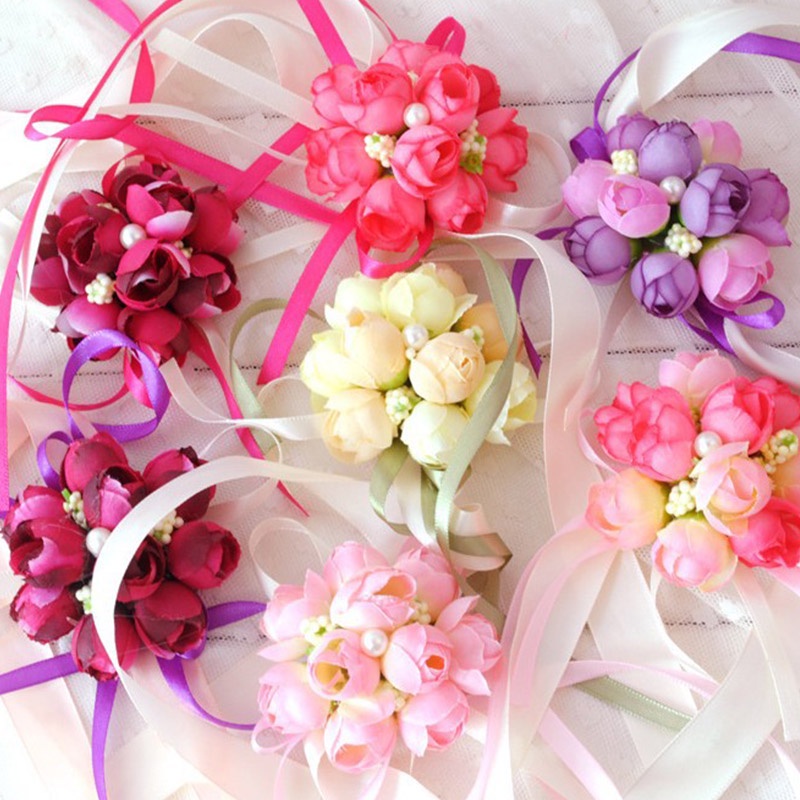 Vòng Hoa Đeo Tay Bằng Lụa Satin Cho Phù Dâu Đám Cưới