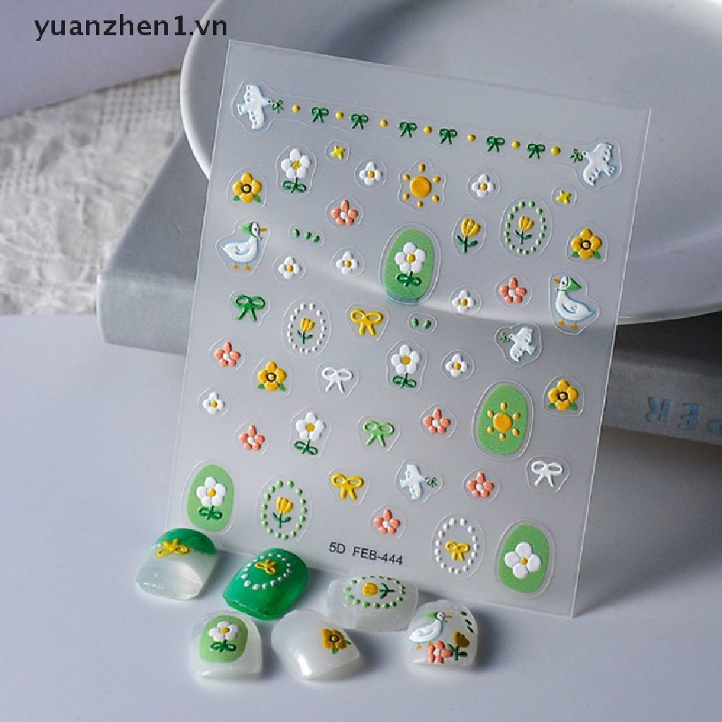 Miếng Dán Trang Trí Móng Tay Tự Dính Họa Tiết Hoa 5D Xinh Xắn