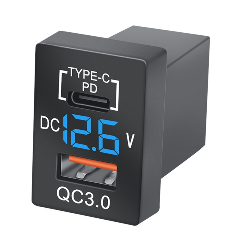 Ổ Cắm Sạc Nhanh QC3.0 PD Type-C Kỹ Thuật Số Màu Xanh Lá Có Đèn LED Cho Xe Hơi Toyota