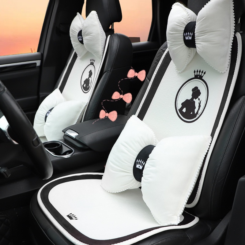 Plush Automotive Headrest Neck Pillow Creative Crown Automotive Waist Cushion Winter Soft Comfortable Warm Car Cushion Car headrests Waist Pillow  Car interior accessories