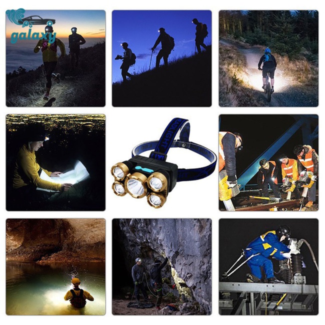 Galaxy Đèn Đeo Trán 5 Bóng Led Sạc Usb Siêu Sáng Đa Ứng Dụng Cho Hoạt Động Ngoài Trời