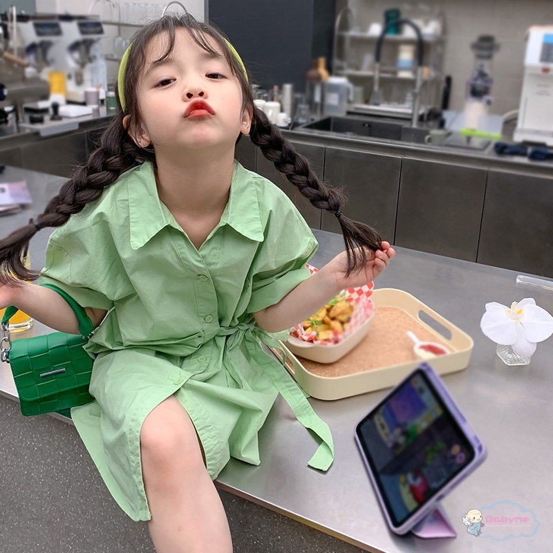 Đầm Công Chúa Chất Liệu Cotton Màu Trơn Thắt Nơ Thời Trang Mùa Hè Cho Bé Gái 3-8 Tuổi