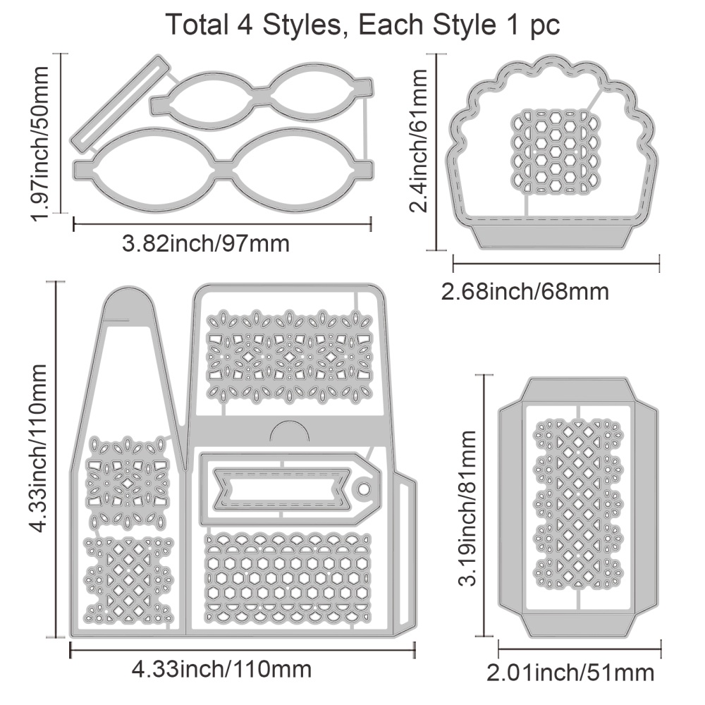 Set 1 / 4 Khuôn Cắt Giấy Bằng Thép Carbon 4 Kiểu Trang Trí Album Ảnh DIY