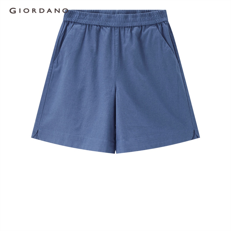 Quần đùi GIORDANO 05403323 vải lanh cotton lưng thun nhẹ dành cho nữ