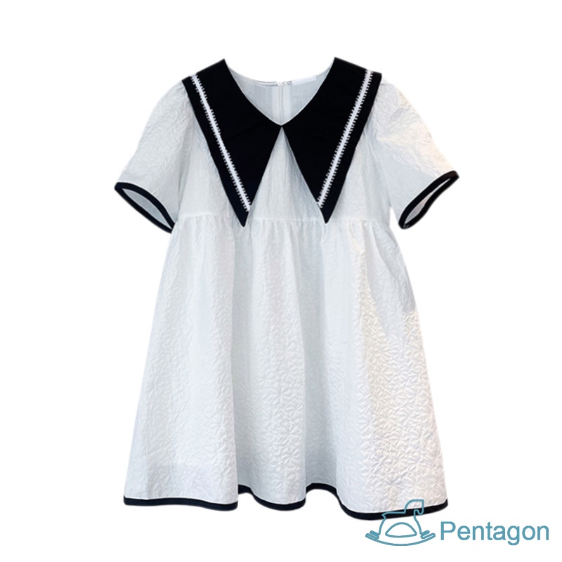 Đầm Ngắn Tay Màu Trơn Thoáng Khí Thời Trang Mùa Hè Hàn Quốc Dành Cho Bé Gái 3-8 Tuổi