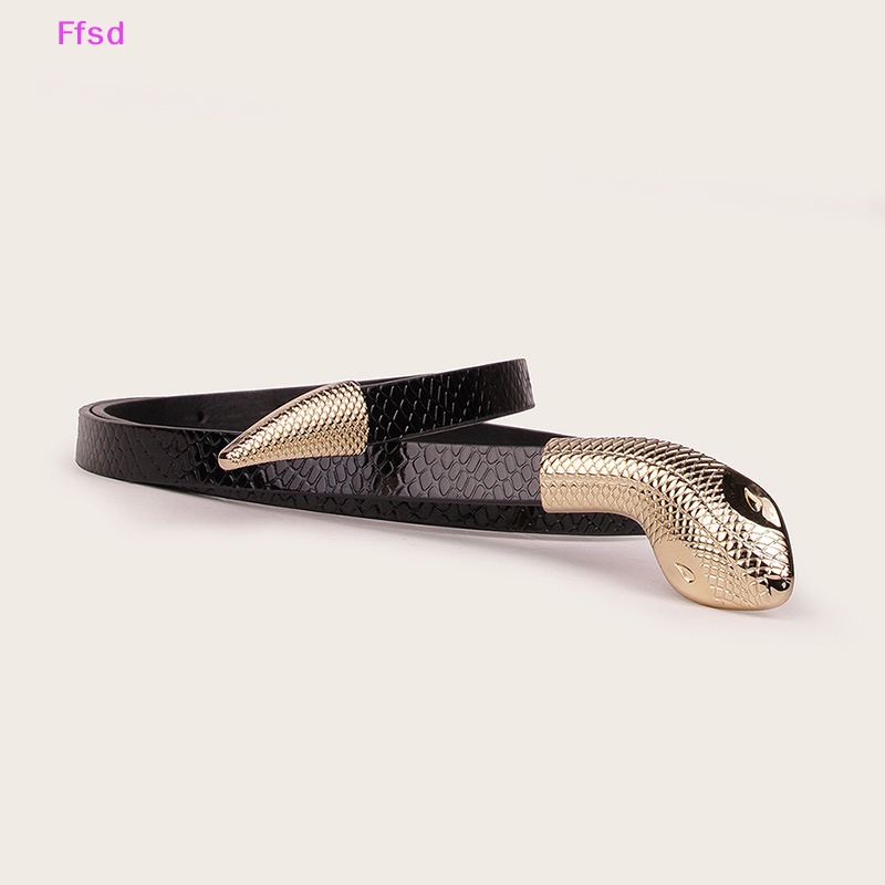 Thắt Lưng Giả Da Rắn Màu Đen Khóa Kim Loại Thời Trang Cho Nữ