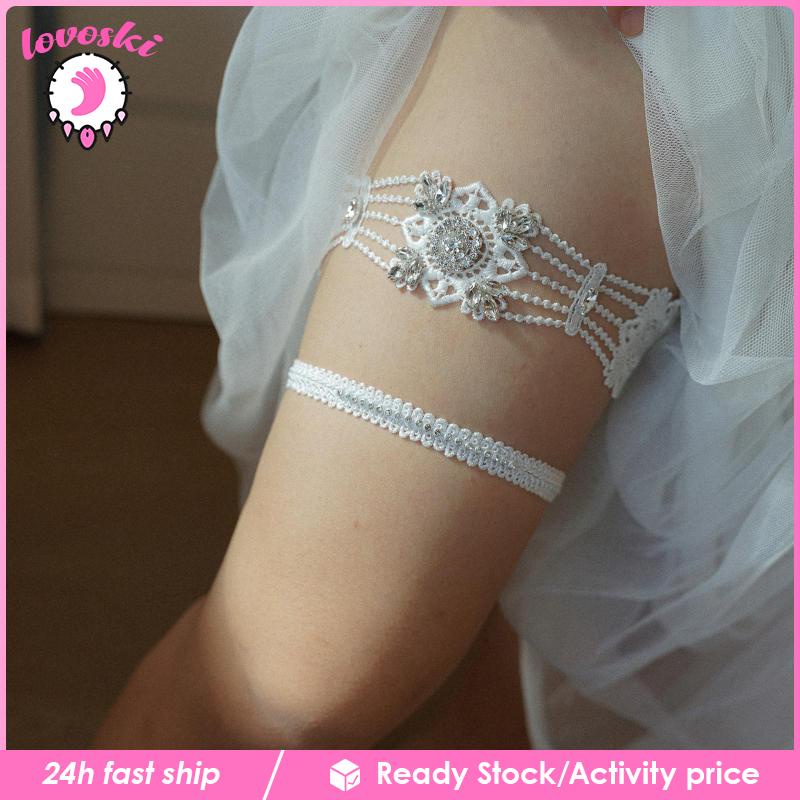 Set 2 Đai Nịt Bít Tất Ren Đính Đá Cho Cô Dâu