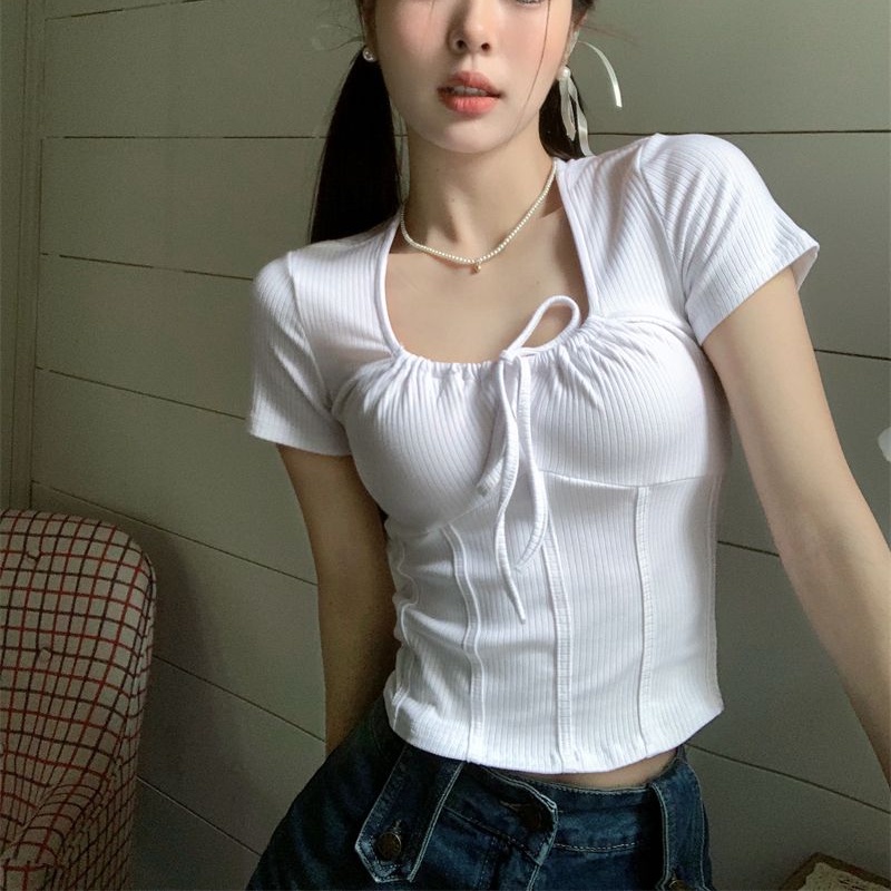 COZOK Áo Thun Croptop Tay Ngắn Cột Dây Thời Trang Trẻ Trung