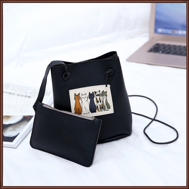 Túi Da PU Đeo Vai Hình Mèo Hoạt Hình Đáng Yêu