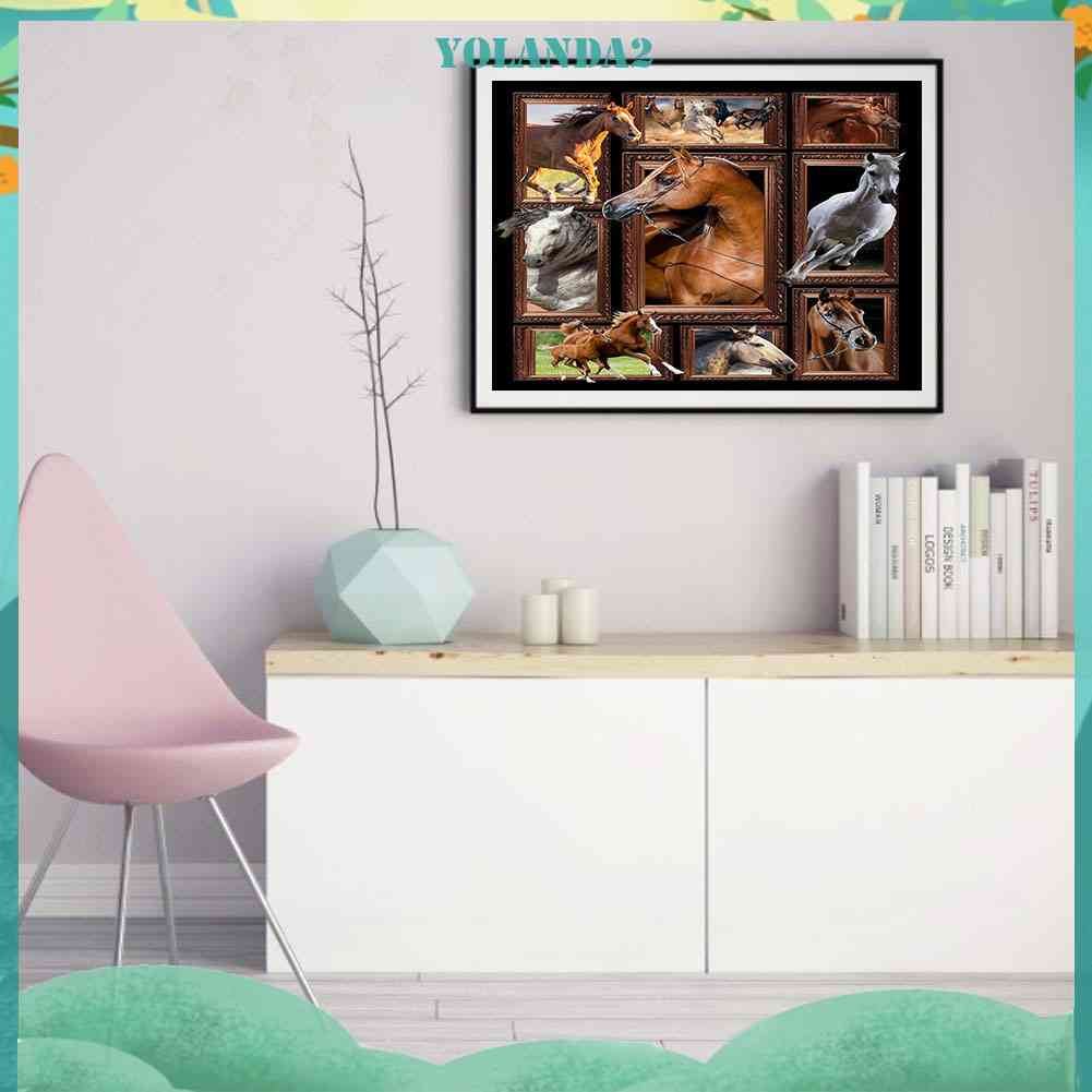 Tranh Đính Đá Kim Cương Toàn Bộ 5D DIY Hình Vẽ Ngựa / Mèo