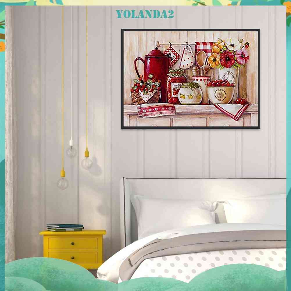 Tranh Đính Đá Kim Cương Toàn Bộ 5D DIY Hình Vẽ Nghệ Thuật Trang Trí Nhà Bếp