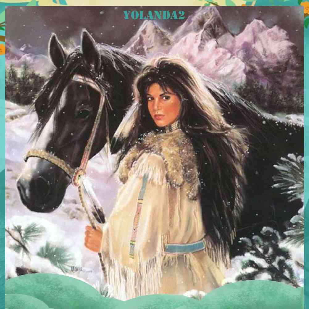 Bộ Tranh Đính Đá 5D Tự Làm Toàn Diện Họa Tiết Người Phụ Nữ Ngựa Độc Đáo