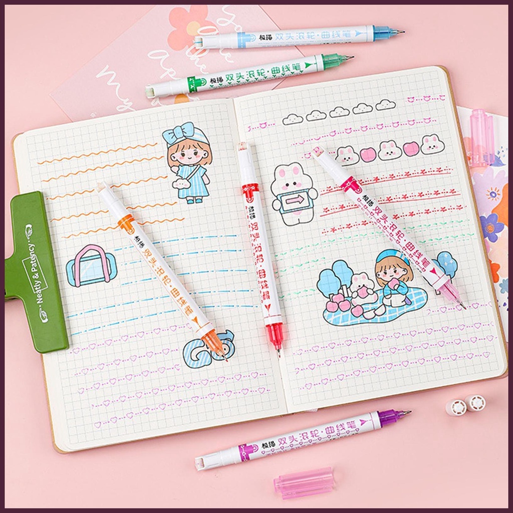 Set 6 Bút Lông Hai Đầu Ngòi Mảnh Vẽ Đường Nét Mảnh Dành Cho Tạp Chí Khảm Đá