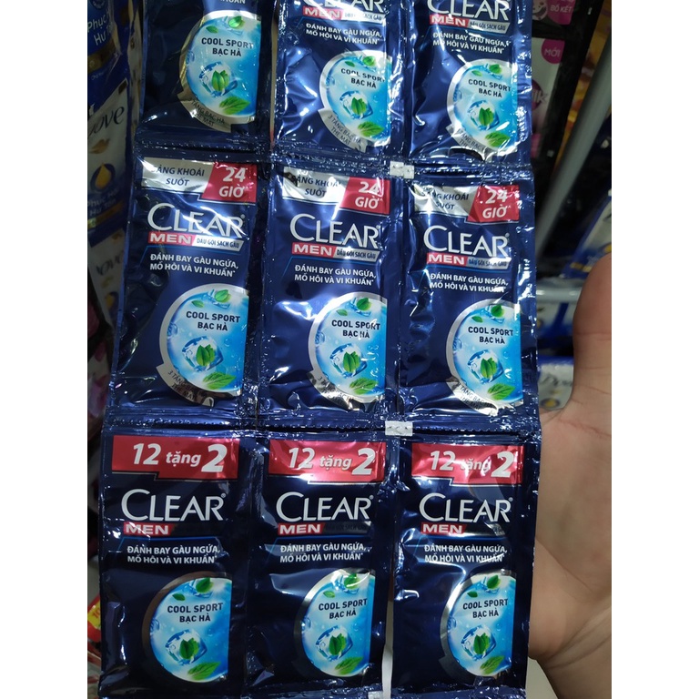 Dây 12 Gói Dầu Gội Clear Men Hương Bạc Hà 5g/Gói