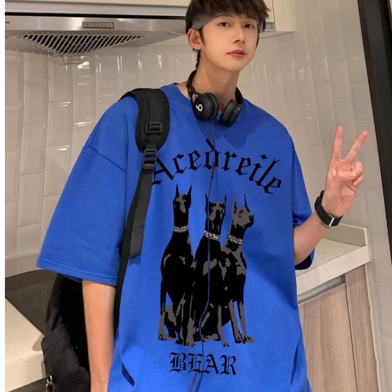 Có size lớn M-8xl Áo thun unisex nam nữ form rộng tay lỡ phông In Hoạt Hình Doberman