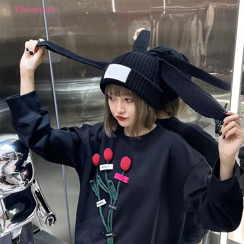 Mũ Dệt Kim Trùm Đầu Đính Tai Thỏ Dễ Thương