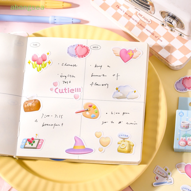 Bộ 50 Sticker Hình Marshmallow Động Vật Dễ Thương Dùng Để Trang Trí Album / Điện Thoại / Sổ Tay