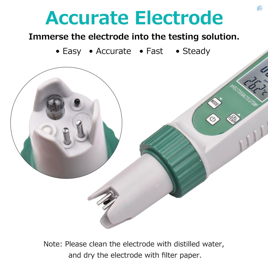 Máy Đo Chất Lượng Nước 6 Trong 1 Đa Năng PH / EC / TDS / SALT / S.G / Cho Bể Cá