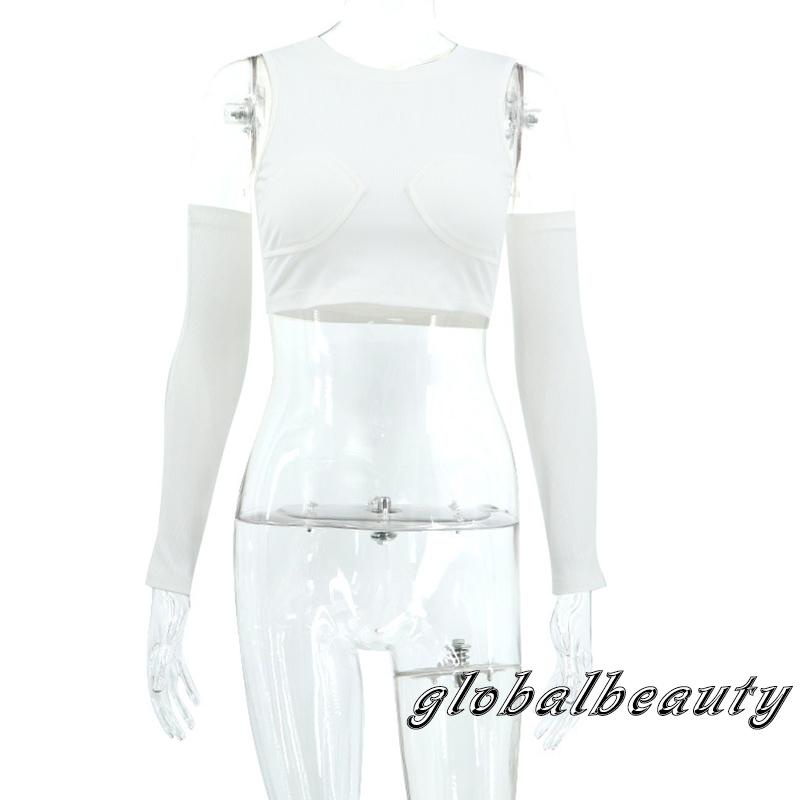 Áo Crop Top Hai Dây Mùa Hè Mỏng Màu Trơn Có Tay Áo Gân Cho Nữ