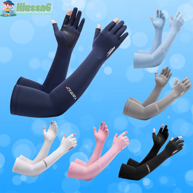 1 Cặp Găng Cánh Tay Chống Nắng Bằng Lụa Lạnh Mỏng Phối Lỗ Xỏ Ngón Cái Cho Mùa Hè