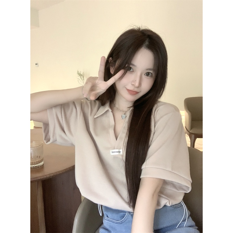 Áo Thun Polo Tay Ngắn Chất Liệu Cotton Phong Cách Hàn Quốc Thời Trang Cho Nữ
