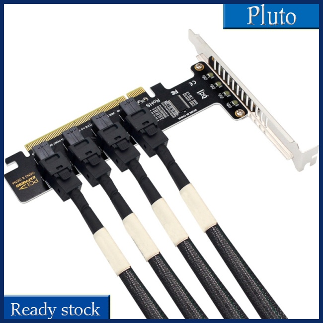 Thẻ Mở Rộng Pcie X16 Sang 4 Cổng U.2 Nvme Sff-8643 Sff-8639 Pci-e 4.0 T3eb Có Đèn Led
