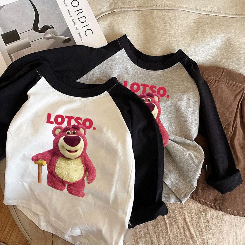 Áo Thun Cotton Tay Dài In Hình Lotso Thời Trang Hàn Quốc Cho Bé Gái 0-7 Tuổi