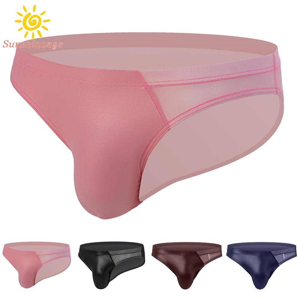 Quần Lót Lưng Thấp Chất Liệu Da Polyester Bóng Cho Nam