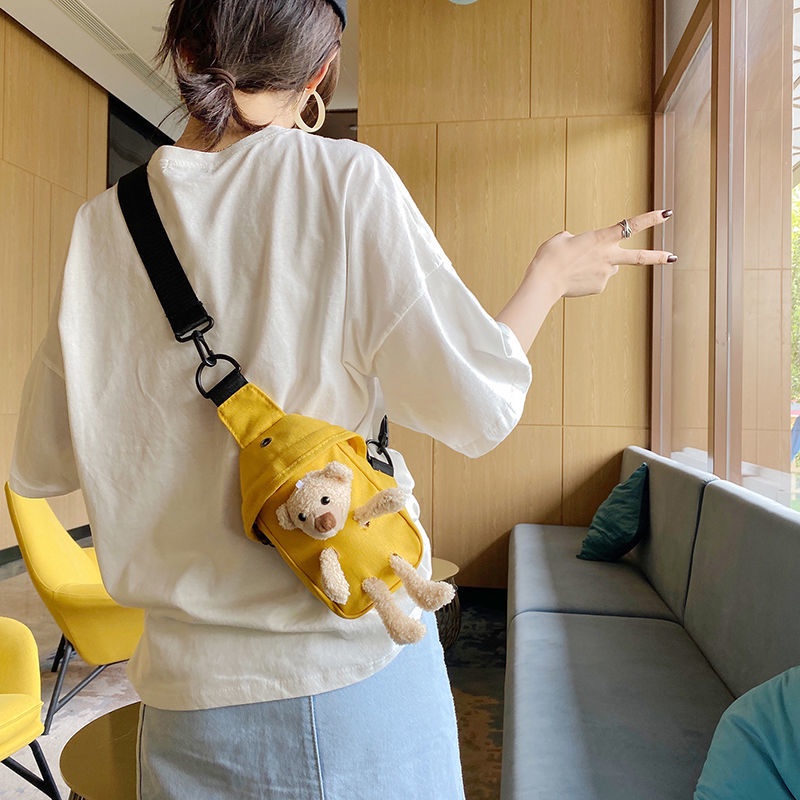 Túi Đeo Chéo Ngực Vải Canvas Thời Trang Phong Cách Hàn Quốc Cho Nữ