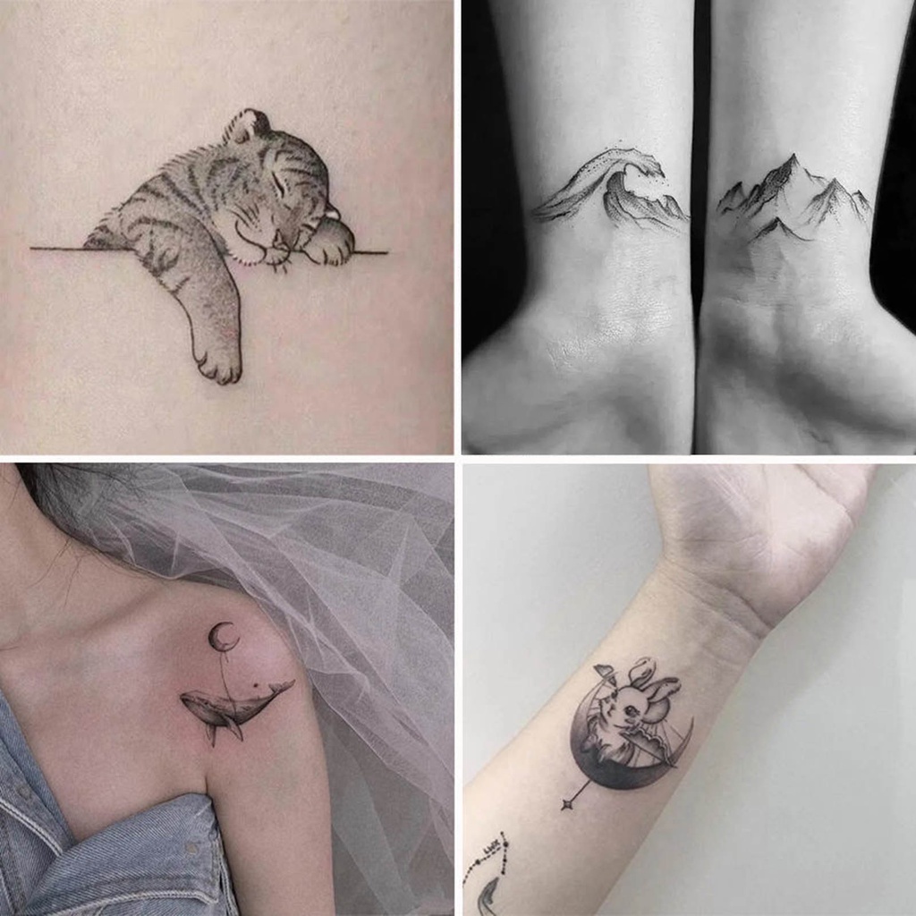 Set 10 Hình Xăm Giả Màu Trắng Đen Siêu Mỏng Có Thể Tháo Rời Cho Học Sinh