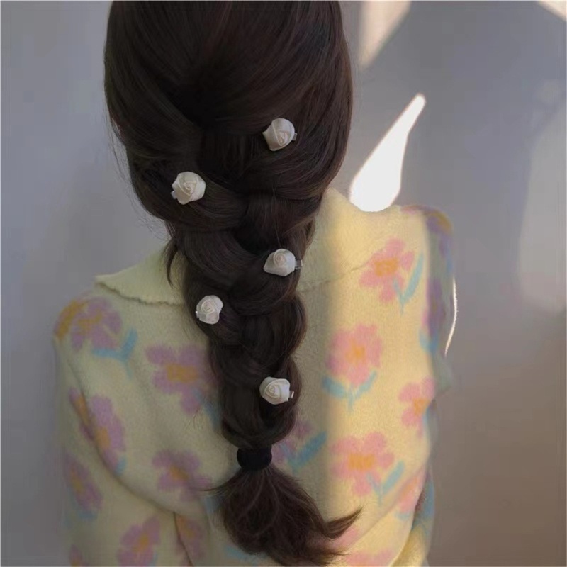 Set 5 Kẹp Tóc Hoa Hồng Vải Satin Thời Trang Nữ Tính