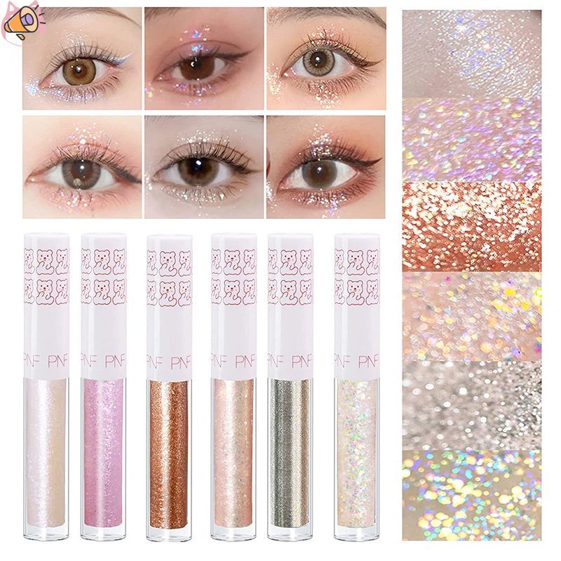 Bộ 6 Phấn Mắt Dạng Lỏng Ánh Kim Lấp Lánh Nhanh Khô Lâu Trôi Kiểu Hàn Quốc