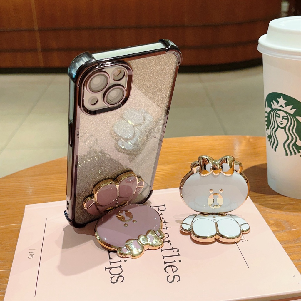 Ốp Điện Thoại Có Túi Khí Họa Tiết Bướm / Gấu Dễ Thương Kèm Giá Đỡ Nhẫn Cho iphone