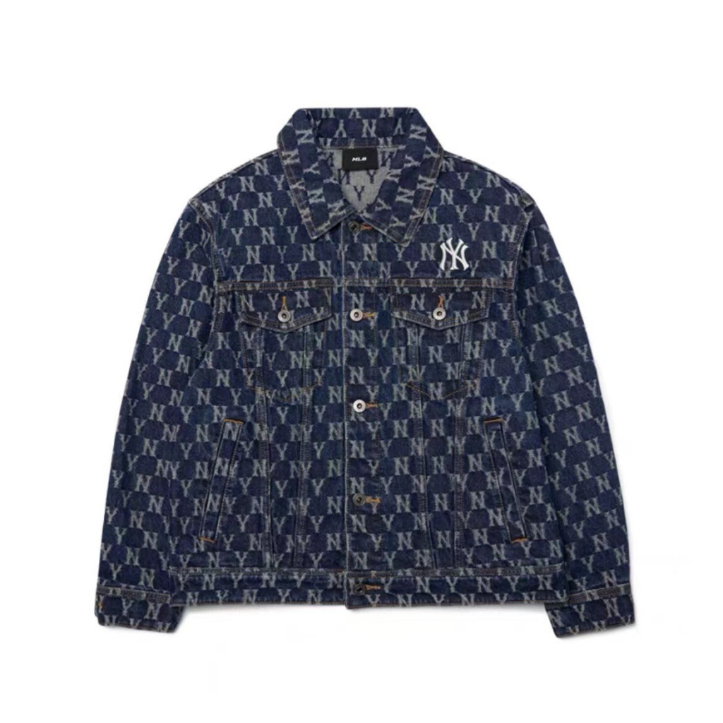MLB 2023 full print washed blue denim jacket men's and women's casual jacket