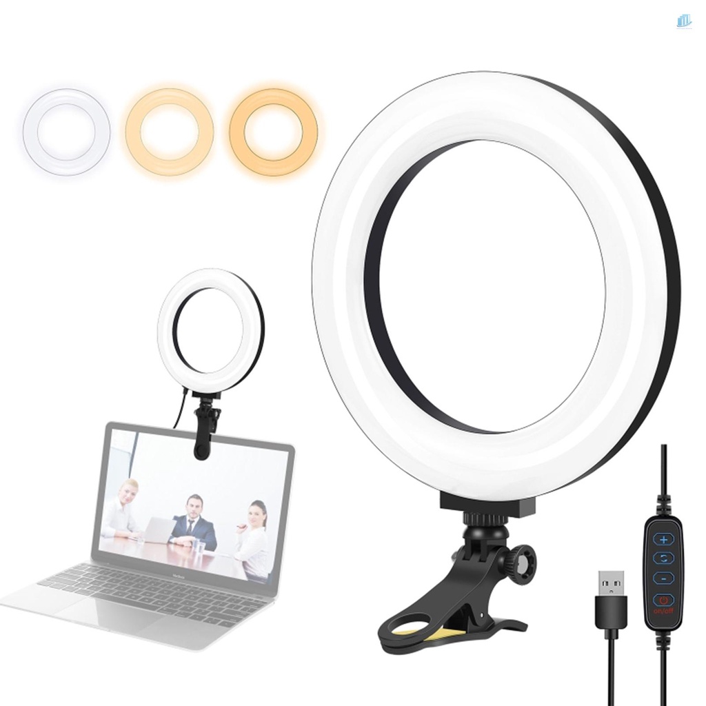 Vòng Đèn Led USB PULUZ 12cm / 4.7in 3200-5600K 10 Mức Độ Sáng Với Kẹp Gắn Cho Laptop